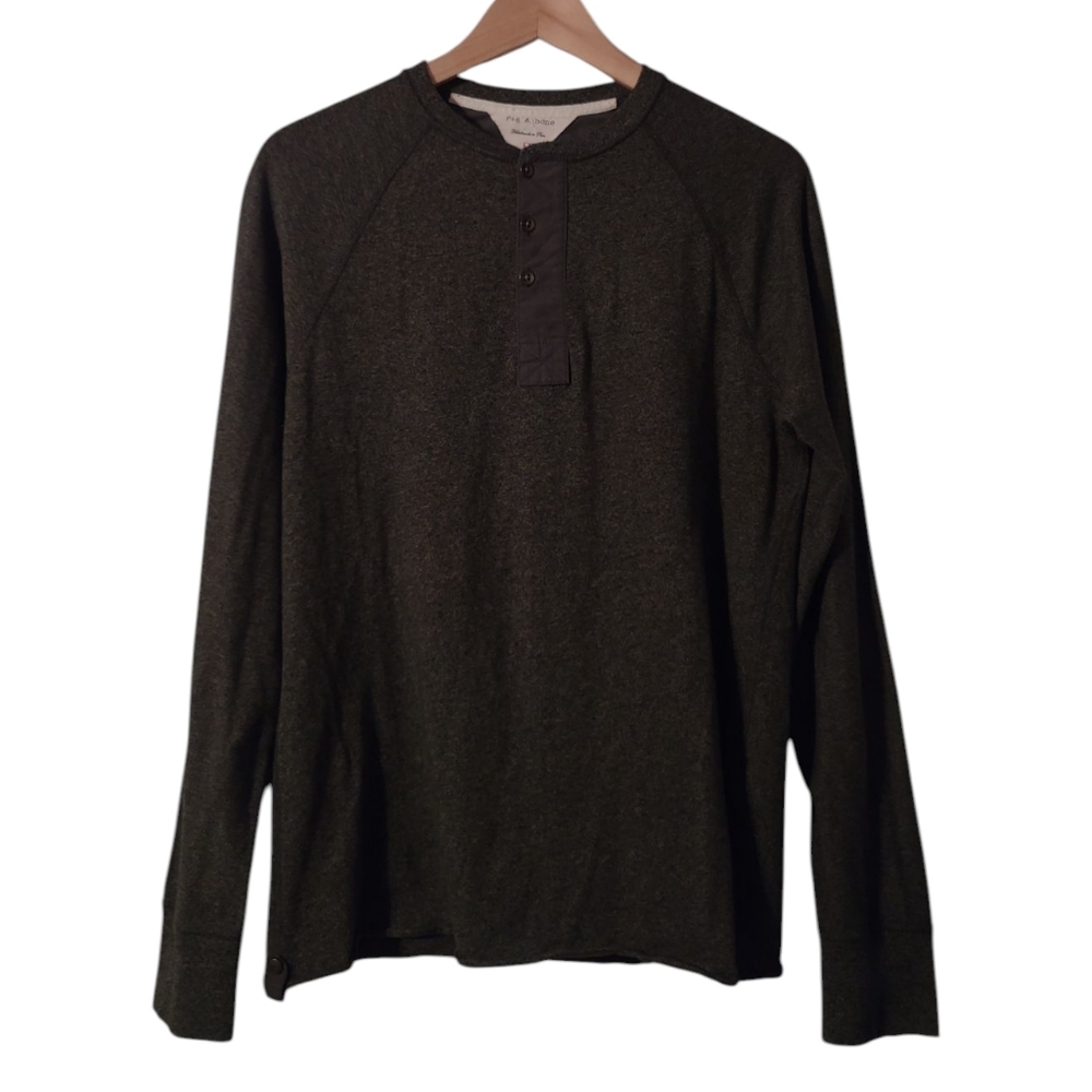 Men's Rag & Bone Olive Green Henley Long Sleeve Casual Cotton Blend Shirt Small